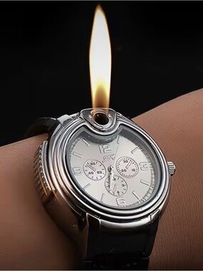 New watch Creative Refillable Lighter Unique Gift for Men Women black silver l